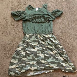 Green camouflage cold shoulder youth 14 dress